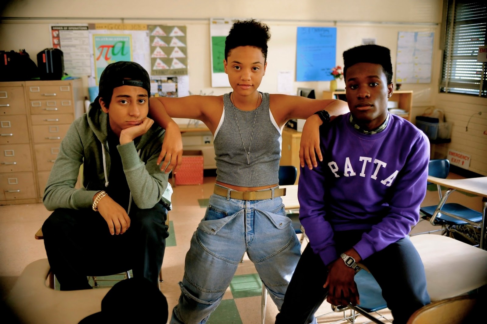 Tony Revolori, Kiersey Clemons, Shameik Moore posing for the camera