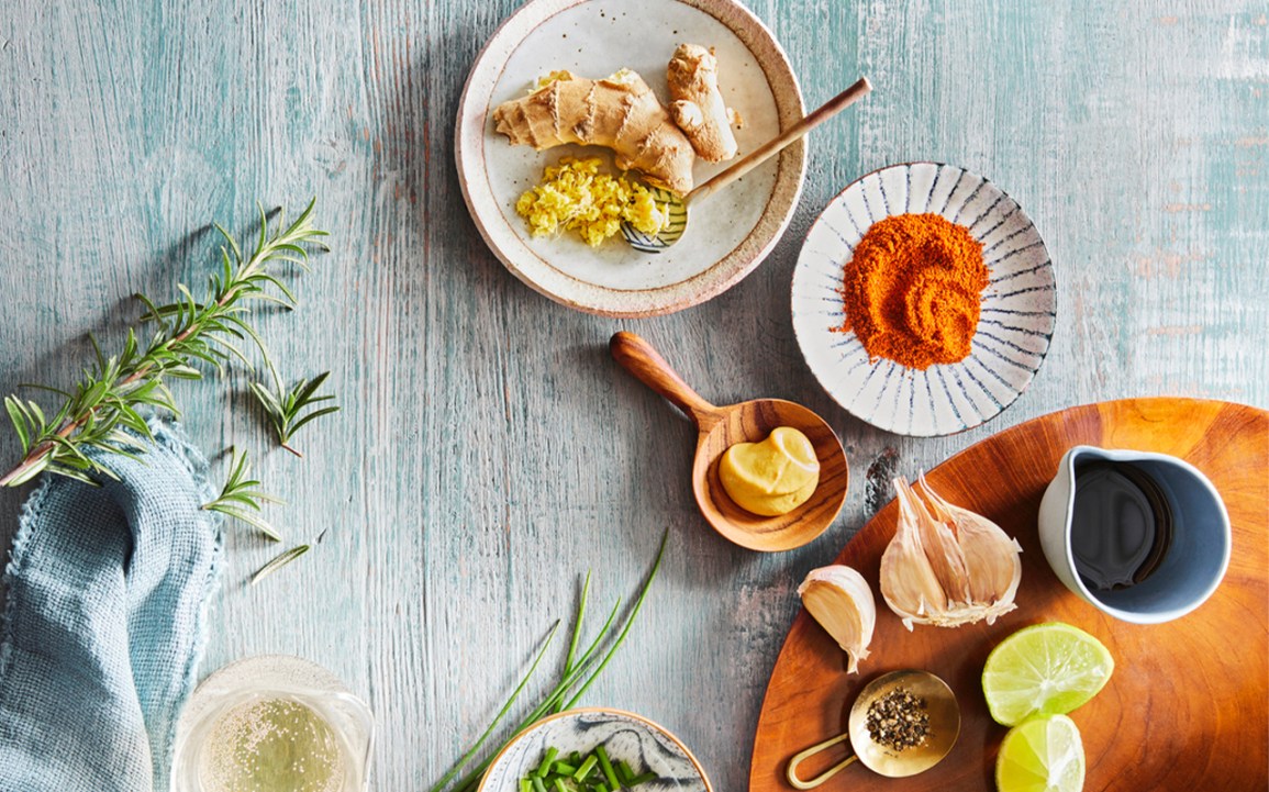 A plate of food on a wooden table