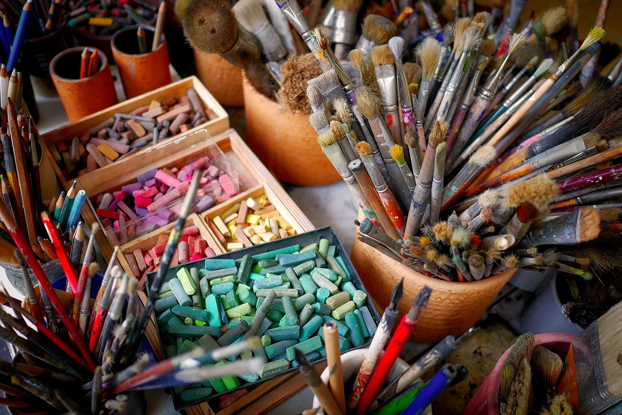 Brushes Chalks Colorful Art Materials Art Supplies