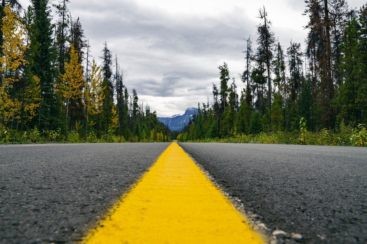 Highway Wilderness Yellow Line Asphalt Landscape